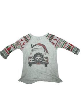 L&B Life Girls' Gray Christmas Holiday Graphic T-Shirt Youth Size Medium